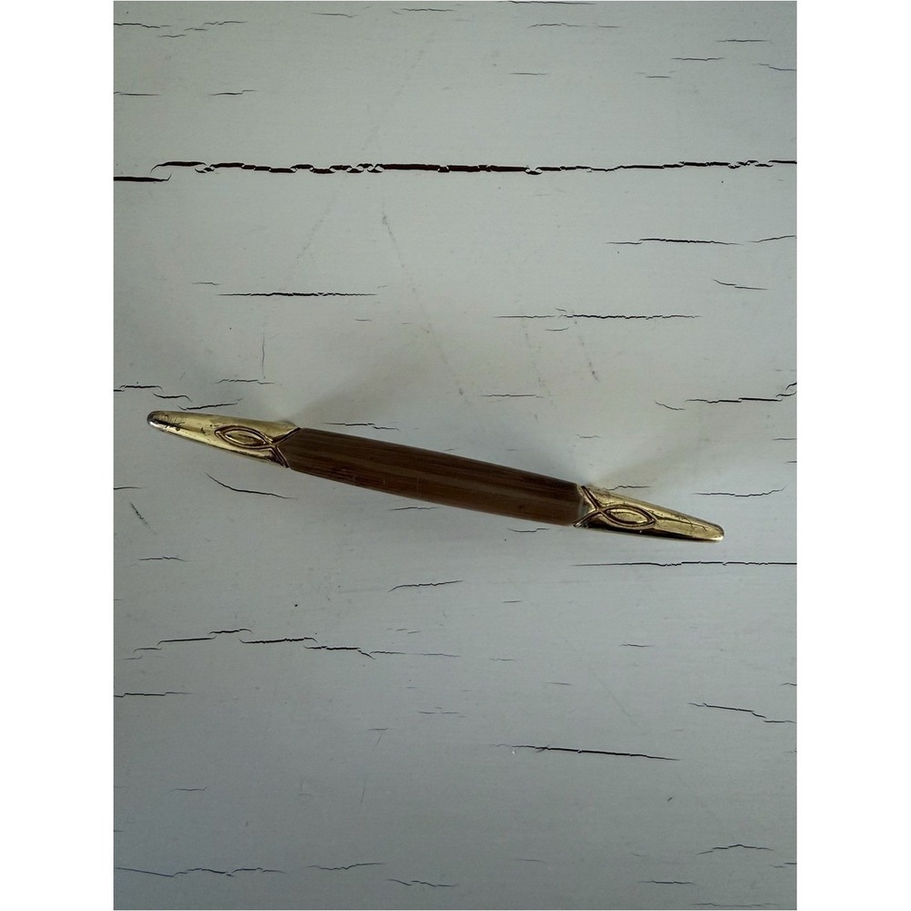 Original Broyhill Saga MCM Small Drawer Pull Handle 2.75" Brass Faux Wood VTG